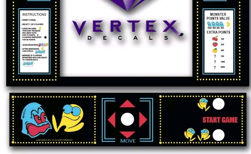 CPO Only Pac Man Arcade Decal Kit Sticker Bezel Replacement Set - Image 1 of 1