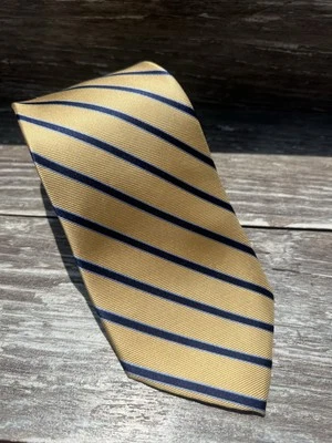 Burma Bibas Men's Silk Necktie Gold Black Striped 3.5" Length 57” Formal New - Image 1 of 4