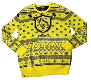 Harry Potter Men's XL Hogwarts Happy Christmas Ugly Holiday Sweater Hefflepuff - Picture 1 of 9