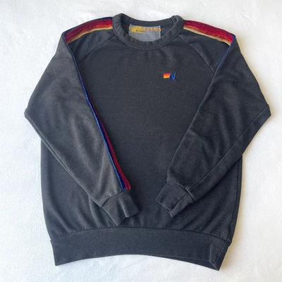 Aviator Nation Crewneck Sweatshirt Size S Heather Black Velvet Striped Made USA - Image 1 of 4