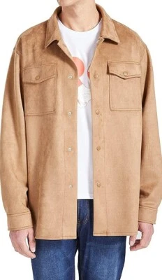Men's Faux Suede Leather Shirt Jacket Casual Long Sleeve Button Up Shirt Coat - Image 1 of 4