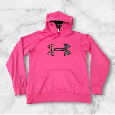 Sudadera con capucha rosa con logotipo geométrico Under Armour pequeña para mujer Foto 1 de 4