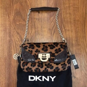 NWT DKNY calf hair leopard croc leather Y2K style baugette shoulder handbag - Picture 1 of 8