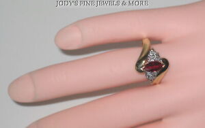 SPECTACULAR ESTATE 10K YELLOW GOLD TREATED RUBY & DIAMOND LADIES RING Size 5.75