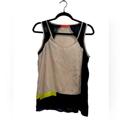 LULUMARI Color Block Tan & Black Sheer Sleeveless Blouse Sz M — 第 1/4 张图片