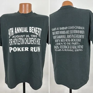 Vintage Poker Run T-Shirt L Tight Single-Stitch Text Hoyleton Illinois 1995 USA - Picture 1 of 13