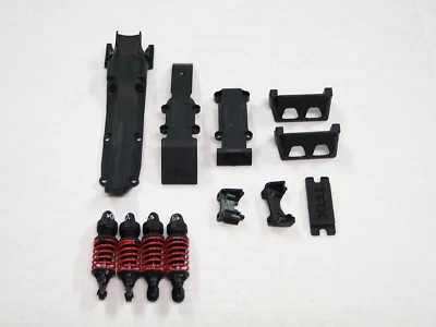 NEW TRAXXAS 1/16 E-REVO Shocks Set +Skid Plates BLACK/GRAY Springs VXL RE11K - Image 1 of 3