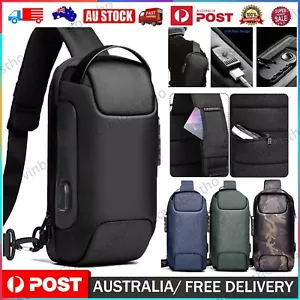 Anti-theft Men Chest Shoulder Messenger Backpack Sling Crossbody Bag USB Port - Picture 1 of 19