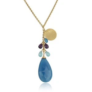 Gold Multi Stone Bunch Grapes Style Necklace Aqua & Blue Chalcedony Amethyst - Picture 1 of 4