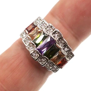 Anello Zircone Bianco Rodio Over Sterling Argento Sterling Multicolore Ghiaccio Taglia 9 - Foto 1 di 4