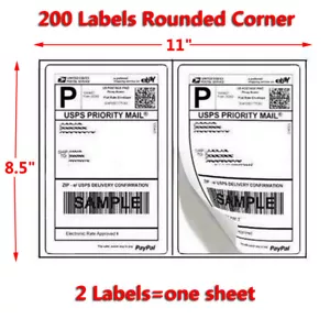 8.5" X 5.5" Rounded Corner Half Sheet Self Adhesive 200 Mailing Shipping Labels - Picture 1 of 13
