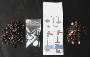 Ledernieten, Hohlnieten 9 mm Durchmesser mit Werkzeug und Anleitung Altkupfer - Bild 1 von 5