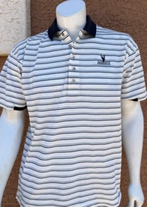 Camisa polo recta Byron Nelson Eleven blanca a rayas de golf talla mediana logotipo de golf - Imagen 1 de 10