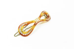 VINTAGE PLASTIC BARRETTE TORTOISE COLOR WITH BOREALIS JEWELED ACCENTS - Picture 1 of 8