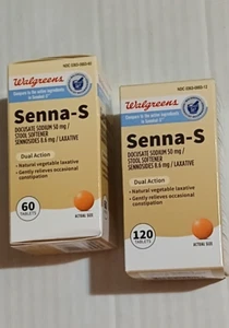 (2) Walgreen Senna-S 180 total tabs Ducosate Sodium 50mg 7/27 COMP. to Senokot-S - Picture 1 of 2
