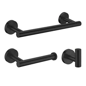 3Pcs Bathroom Hardware Set Wall Mount Matte Black Towel Bar Toilet Paper Holder - Picture 1 of 7