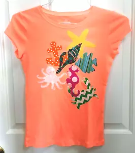 Girl's ss apricot tee, Cherokee, size L, added seascape appliques - Picture 1 of 4