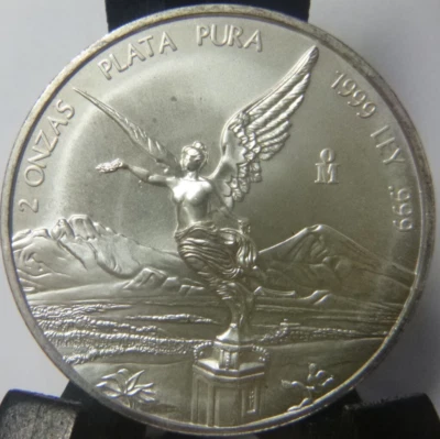 1999 Mexico 2 Onza Libertad .999 Silver UNC Coin In 3 By 3 Plastic Carrier - Image 1 of 4
