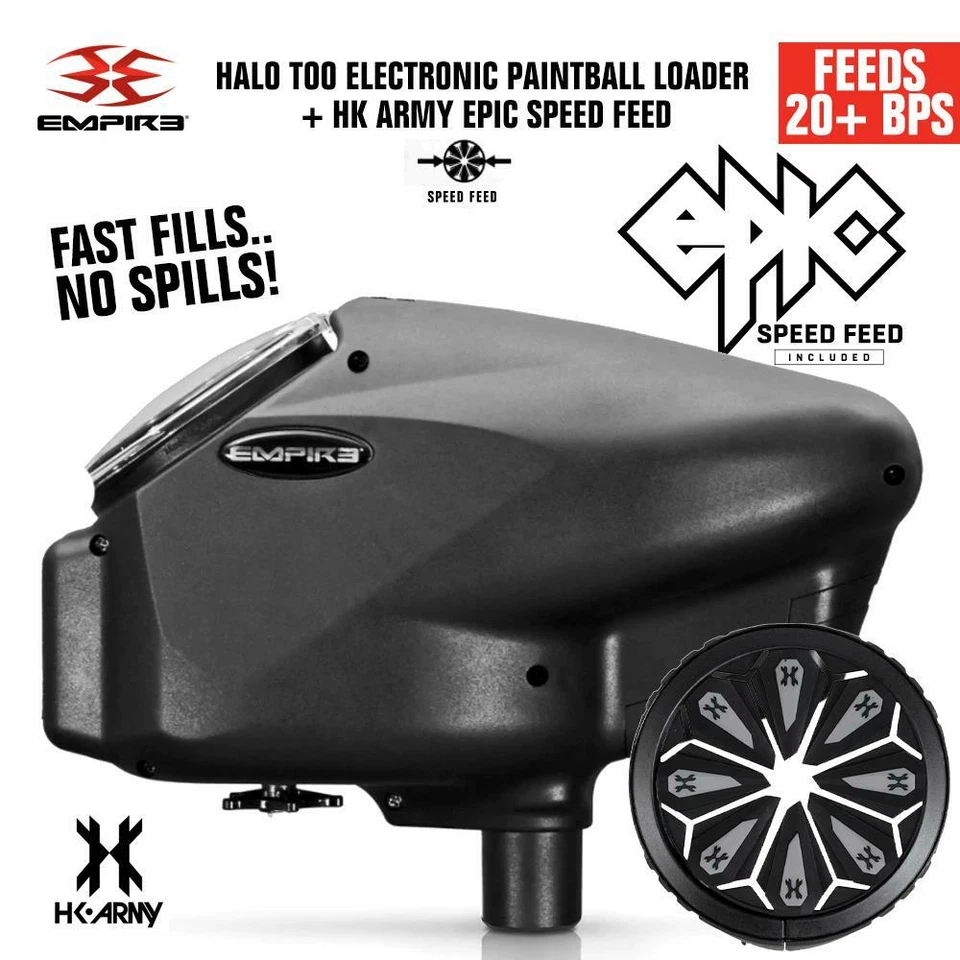 Empire Halo Too Electronic Paintball Loader w HK Army Epic Speed Feed - Stealth