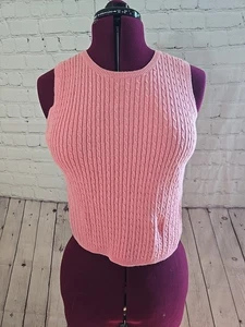 Jeanne Pierre 100% Cotton Pink Sweater Vest Sz Sm Cable Knit Academia Coquette - Picture 1 of 8