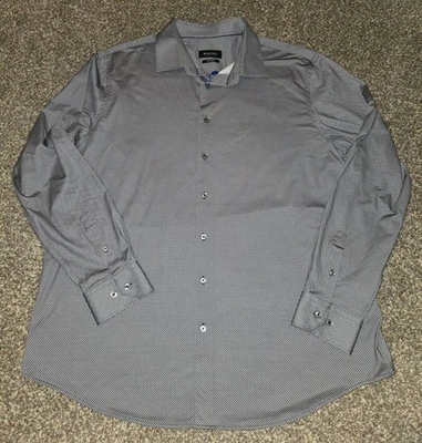 Bugatchi Shirt Men’s XL Black Gray OoohCotton Tech 8 Way Stretch Button Up NWT - Image 1 of 4