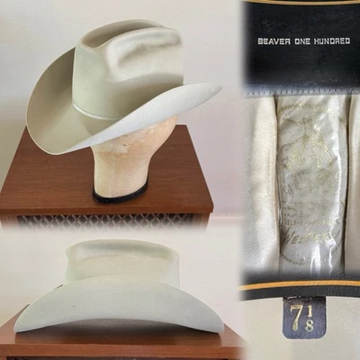 1970s Vtg Resistol BEAVER ONE HUNDRED 7 1/8 Long Oval 100X Cowboy Western Hat - Image 1 of 4