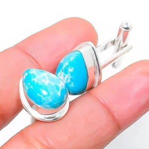 Larimar Gemstone 925 Silver Handmade Cufflinks Stnd. - Picture 1 of 3