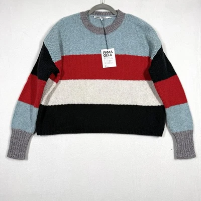 Pam and Gela Sweater Womens Large Lambswool Blend Cropped Striped Boxy Fit NWT - Image 1 of 4
