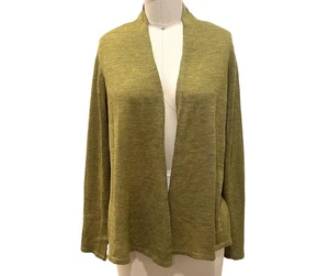 Cárdigan ligero 100 % lana Eileen Fisher Chartreuse medio frente abierto para mujer - Imagen 1 de 10