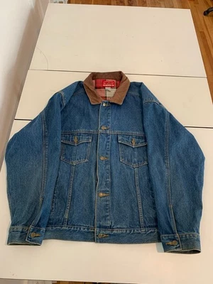 Marlboro Trucker Jacket XL Blue Faux Leather Collar Western Country Store Cowboy - Image 1 of 4