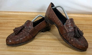COLE HAAN Bragano Italy Men’s Shoes Loafers Brown Leather Woven Tassel 11 W - Picture 1 of 23