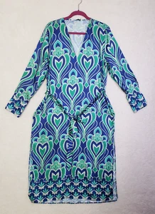 Zara Women Dress XXL Green Floral Poly B Long Sleeve Sheath Belted Knee Lenght - Picture 1 of 19