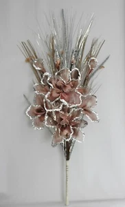 HANDGEMACHTES KÜNSTLICHES 95cm GESTECK, SEIDE BEIGE SILBER G/BLUMEN, MIXGRÄSER - Bild 1 von 5