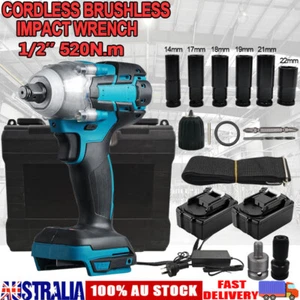Cordless Brushless 1/2" Impact Rattle Wrench 2 Battery +Charger Socket Combo Kit - Picture 1 of 11