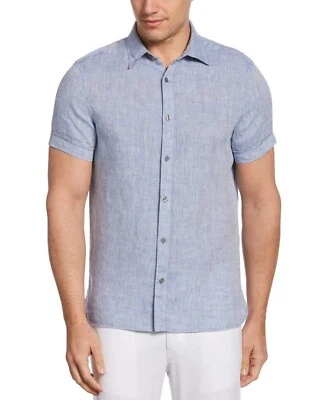 Perry Ellis LINEN SHIRT Size XLT Big Tall Short Sleeve Button up Colony Blue NEW - Image 1 of 4