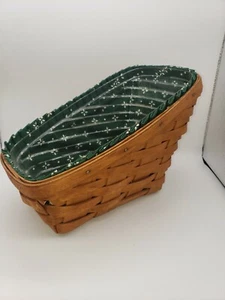 1994 Longaberger Slanted Handmade Basket Green Fabric & Plastic Liner - Picture 1 of 6