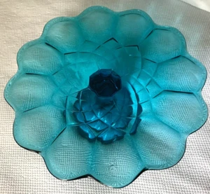 Soporte redondo de vidrio para pasteles patrón de dominio azul L.E Smith pedestal turquesa brillante - Imagen 1 de 8