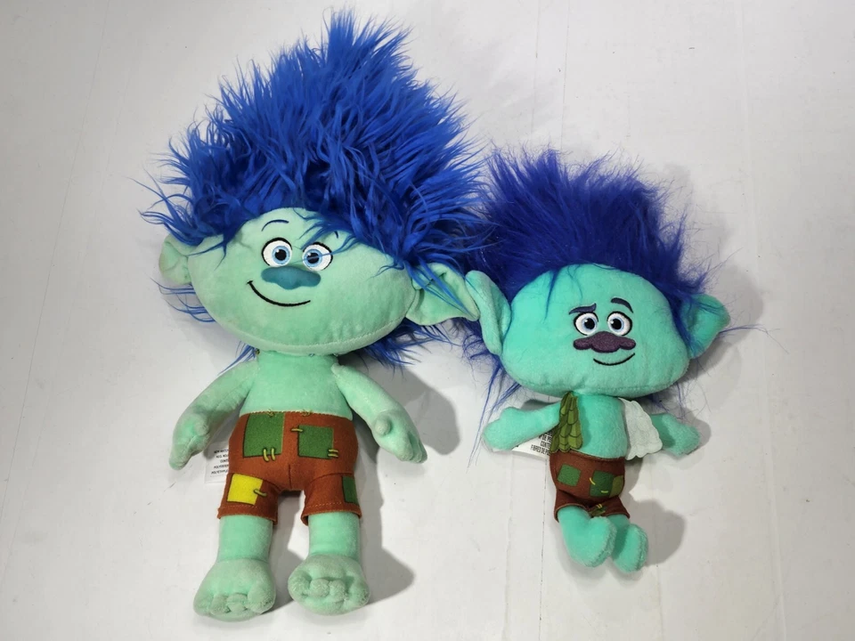 Dreamworks 2016 Trolls "Branch" 蓝色头发毛绒娃娃 16" & 11 — 第 1/4 张图片