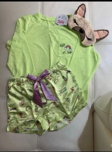 Justice Girls 3pz Set LONG oh hello short pajama set & eye mask  Size 6 - Picture 1 of 3