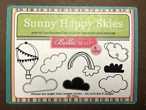 Unity Bella Blvd Sunny Happy Skies Clouds Rainbow Rubber Cling Mount Stamps