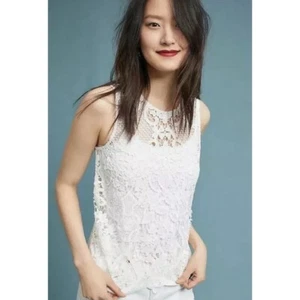 Anthropologie JAMES COVIELLO White Martigues Lace Shell Tank Top Linen Medium - Picture 1 of 13