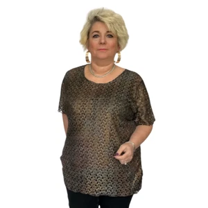 BLUSA DE MUJER SEÑORA BRILLANTE CROCHET MANGA CORTA FIESTA NOCHE TALLA GRANDE - Imagen 1 de 12