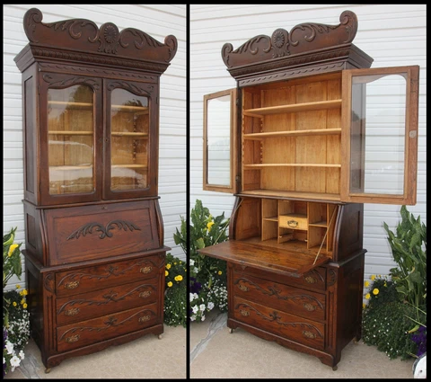 Original Finish Oak 3 Pc Burlington Secretary Desk Bookcase Chittenden & Eastman Cover