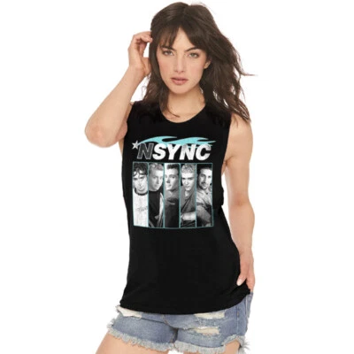 NSYNC женщин Майка Justin Timberlake поп-рок без рукавов новый черный футболка - Изображение 1 из 3