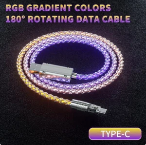 Phone Fast Charging USB 180 ° Rotatable swivel RGB Colorful Type C Data Cable - Picture 1 of 7