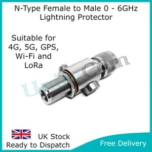 Surge Protector Lightning Arrester 0-6GHz N-Type Male Female 4G 5G LoRa 868MHz - Photo 1/7