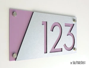 Modern House Numbers, Alucobond with Purple Acrylic - Sign Plaque - Door Number - Picture 1 of 7