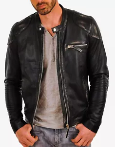Motocicleta de Hombre Calce Ajustado Envejecida Negro Café Racer Real - Imagen 1 de 5