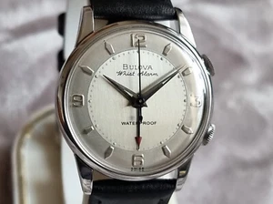 Bulova 1958 WRIST ALARM vintage manual wind watch 11AERC Two-tone silver dial - Picture 1 of 11
