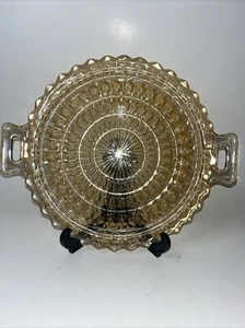 Bandeja para servir de vidrio de caléndula iridiscente Jeannette Holiday botones lazos DE COLECCIÓN - Imagen 1 de 9